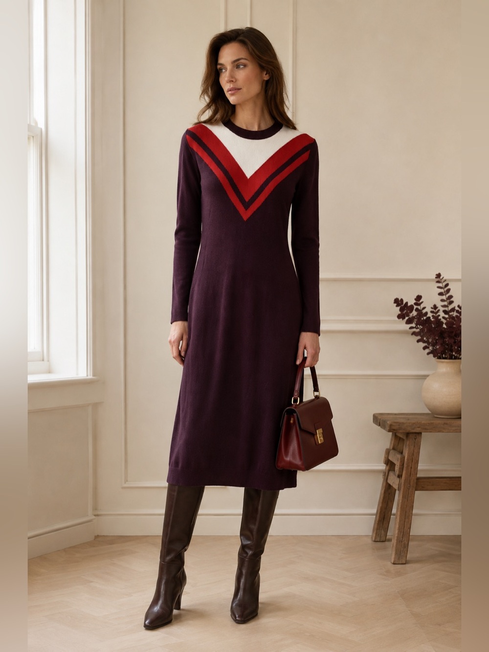Tory Sport Burgundy and Red Midi Dress